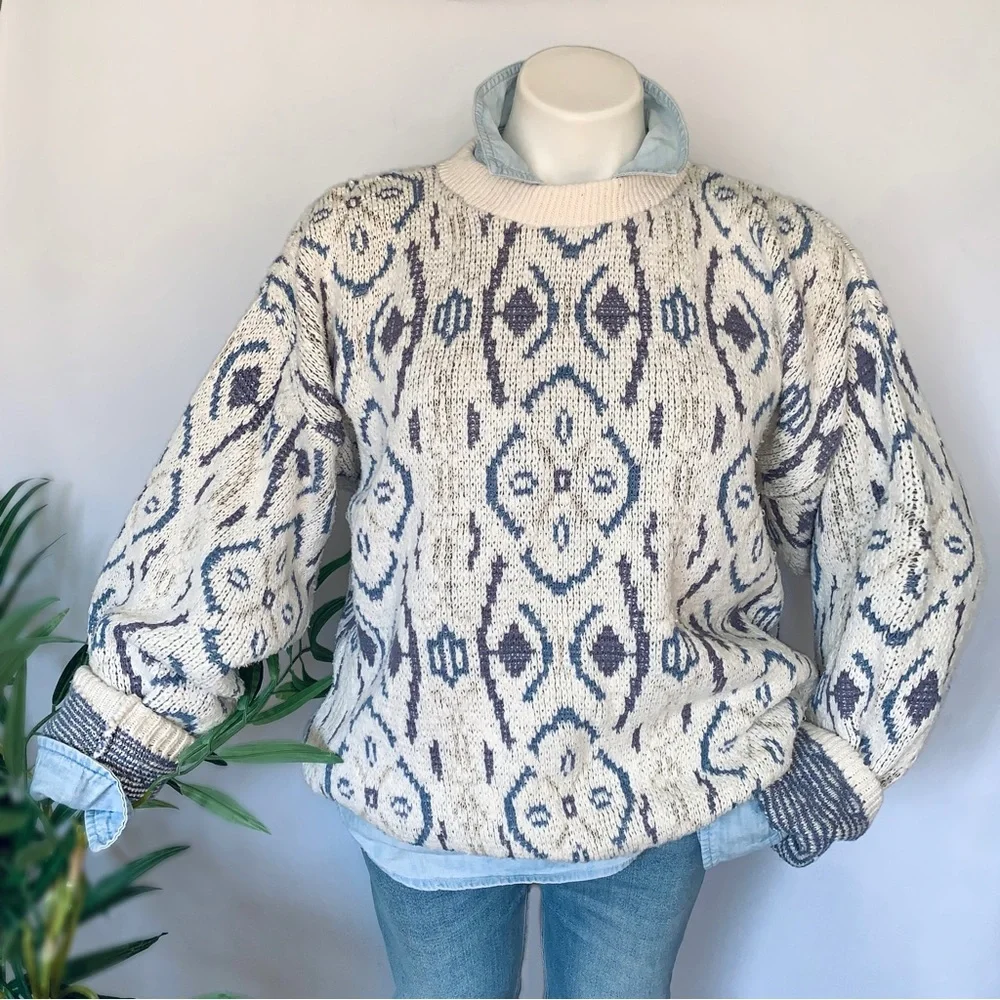 v i n t a g e :: Heavy Oversized Abstract Grandpa Knit Sweater - Picture 11 of 14